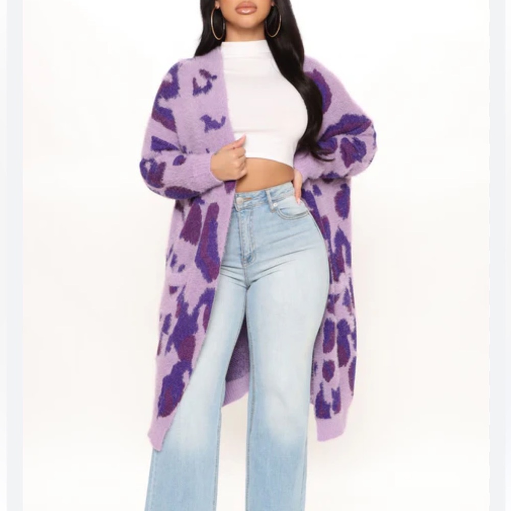 Fuzzy Purple Abstract Cardigan (S-XL